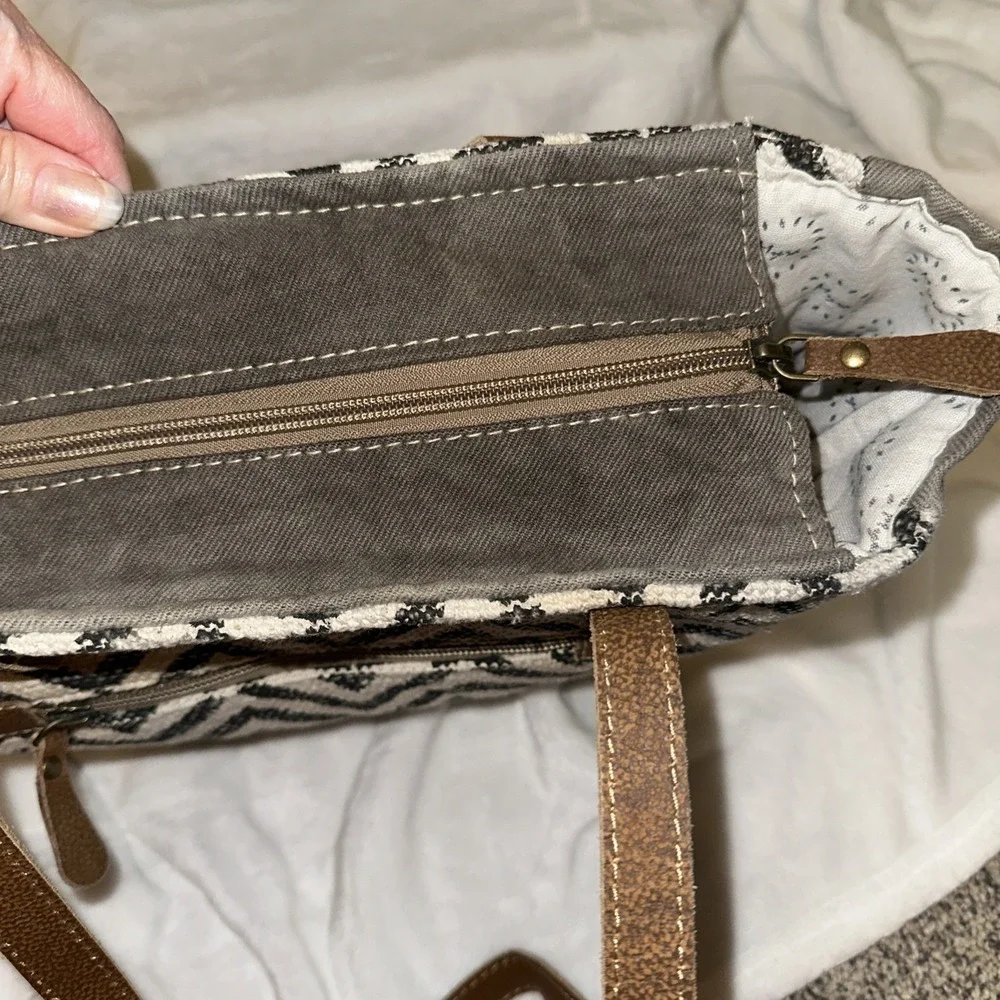 Myra Bag Shoulder Purse Womens Hair On Hide Boho Bag Canvas Zipper Closure - Picture 5 of 10